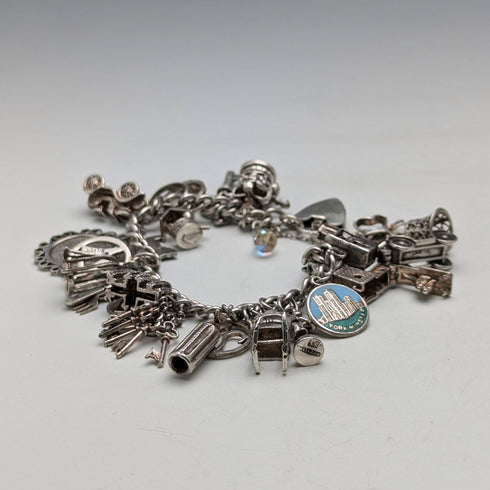 1970 British Vintage Sterling Silver Charm Bracelet 78g D&BS